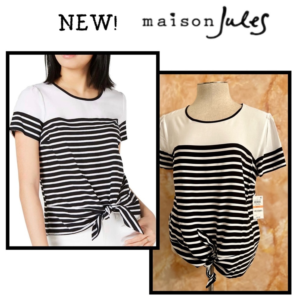 NWT Madison Jules Black and White Striped Blouse Small